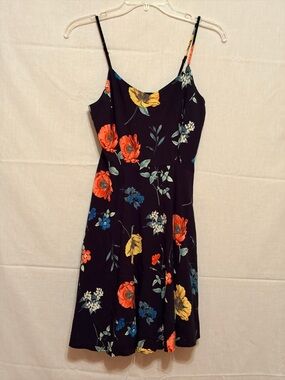 Old Navy black rayon slip dress featuring a colored floral print